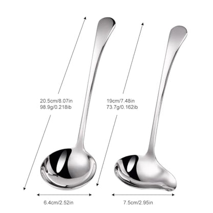 1-Piece Sauce Ladle and 1-Piece Gravy Ladle, 18/10 Stainless Steel, Dishwasher Safe(Silver)