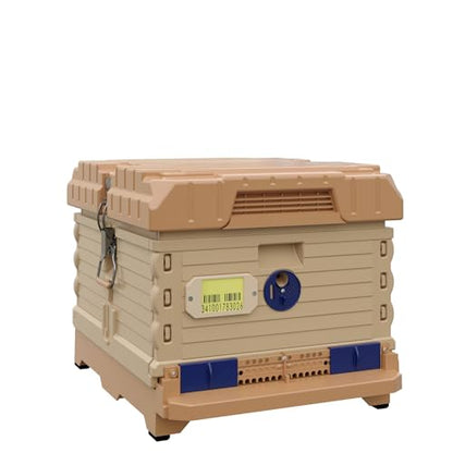 Apimaye Ergo Insulated 10 Frame Bee Hive Set with New Dual Feeder! [NO Frames Included] (Tan Body Blue Entrance, Single) - color: Tan Body Blue Entrance