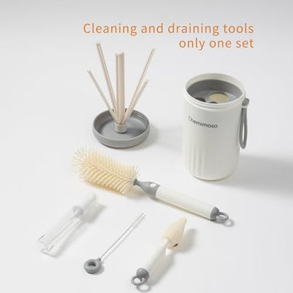 Travel Silicone Baby Bottle Brush Cleaner, Bottle Cleaner Brush Set | Foldable Baby Bottle Drying Rack, Essential Cleaning Set for Outdoor Travel - color: Grey and White