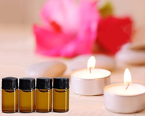 50Pcs 3ml Amber Sample Bottles,Mini Glass Essential Oil Bottle, with Black Screw Caps, for Travel Essential Oil and Perfume Vials Bottles (3ML)