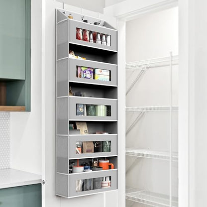Simple Houseware Large Heavy Duty Over the Door Organizer with 5 Clear Window Pockets, 45 lbs Capacity for Pantry, Closet, Bathroom, Gray - size: 5 Pockets