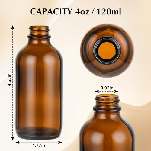 Small Glass Bottles with Lids Boston Round Shot Bottles for Health, Immunity, Ginger Juice, Essential Oils, Potion - Leak Proof Mini Travel Containers (Amber UV, 4oz-12Pack) - color: Amber UV, size: 4oz-12Pack