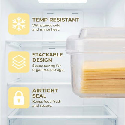 Sliced Cheese Container for Fridge Clear Plastic Flip Lid Cheese Slice Storage Box Refrigerator Organizer for Food Grated Cheese Singles Convenient Holder Keeps Cheese Fresh Longer