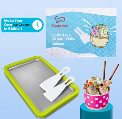 Extra Large Rolled Ice Cream Maker (14"x10") - Make Instant IceCream w/the Family - Manual Roll Your Own IceCream - Roll Ice Cream Tray (Green) - color: Green