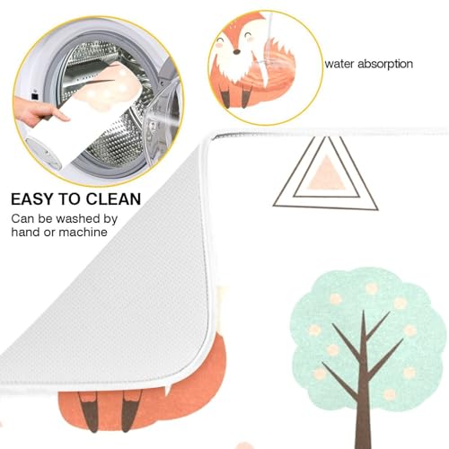 Fox Tree Flowers Dish Drying Mat for Kitchen Counter Super Absorbent Draining Mat with Non-slip Backed Dish Drying Pad for Draining Racks Countertops Sinks Dish Bottles Cups Bowl
