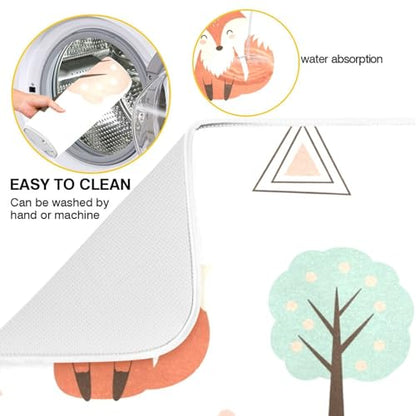 Fox Tree Flowers Dish Drying Mat for Kitchen Counter Super Absorbent Draining Mat with Non-slip Backed Dish Drying Pad for Draining Racks Countertops Sinks Dish Bottles Cups Bowl