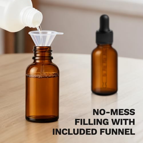 12 Pack, 1 oz Tincture Bottles with Dropper, Amber Glass Dropper Bottle Leakproof with Stainless Steel Funnel, Pipettes & Labels, 30 ml Eye Dropper Bottles For Essential Oils Serums Hair Body Oils - color: Amber