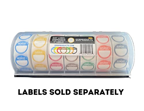 QSRProducts 7-Slot Day of The Week Covered Label Dispenser (for 3/4" & 1" Labels) - Food Sticker Holder for Inventory Management and Meal Prep, Protects Labels Inside