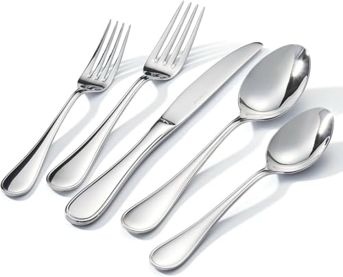 KINGSTONE 30 Piece Teardrop Silverware Set for 6, Heavy 18/10 Stainless Steel Flatware Utensils Cutlery Set, Mirror Polished Knives Forks and Spoons, Dishwasher Safe for Home Kitchen Wedding - color: Silver, size: 30-Piece