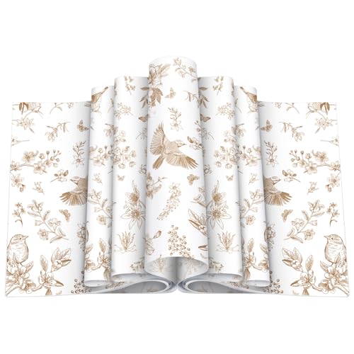 Feifeiya 200 Pcs Floral Wax Paper Sheet for Food Chinoiserie Bird Deli Paper Waterproof Sandwich Wrapping Greaseproof Food Basket Liners for Picnic Party Kitchen Supply, 9.8 x 8.7inch (Floral,Brown) - color: Brown, size: Floral