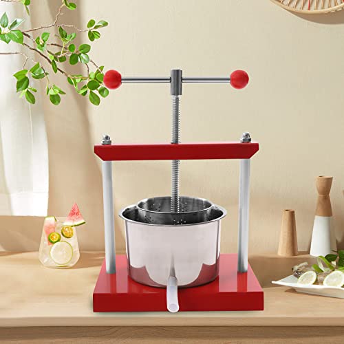 Fruit Wine Press, 1.6 Gal 6L Manual Press Machine, Stainless Steel Fruit Apple Juicer, Honey Olive Oil Making Press with T Handle, Grape Crusher Juice Maker for Outdoor Kitchen Home Store (3L/0.8gal) - size: 3L/0.8gal
