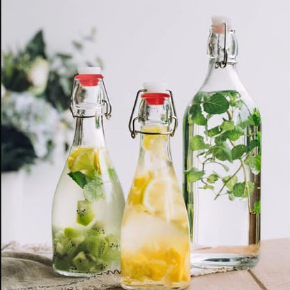 Swing top Bottles - Clear Glass Bottles with Lids 3 Pack - for Kombucha Fermenting, Beer Brewing, Juicing, Milk or Eggnog- Glass Container for Liquid Storage