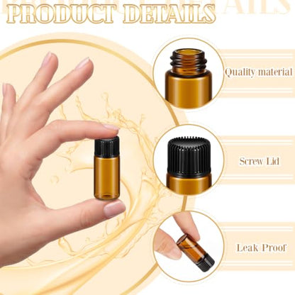 Lallisa 100 Pcs 4 ml Amber Glass Vials with Black Screw Caps, and Plastic Stoppers, 1 Dram Small Leakproof Bottles Bulk, Mini Liquid Sample Vials for Essential Oils, Sample, DIY Craft - color: Amber with Black Cap, size: 4 ml