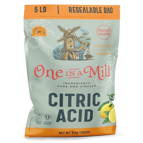 ONE IN A MILL Citric Acid 5LB | Food Grade OU Kosher Flavor Enhancer for Cooking, Baking & Canning Preservative | Use for DIY Skincare, Bath Bombs, Water Softener & Cleaning Hard Water Stains - size: 5 Pound