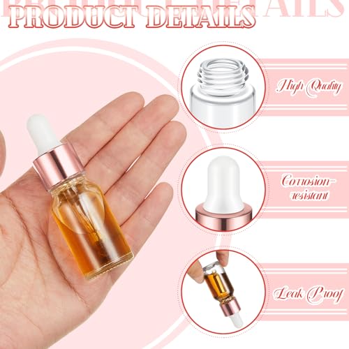 Didaey 100 Pcs 1/2/3/5/10/15 ml Mini Glass Oil Dropper Bottle Bulk, Clear Essential Small Empty Bottles Sample Containers Perfume Liquid Vials with Cap for Traveling (10 ml,Rose Gold) - color: Rose Gold, size: 10 ml