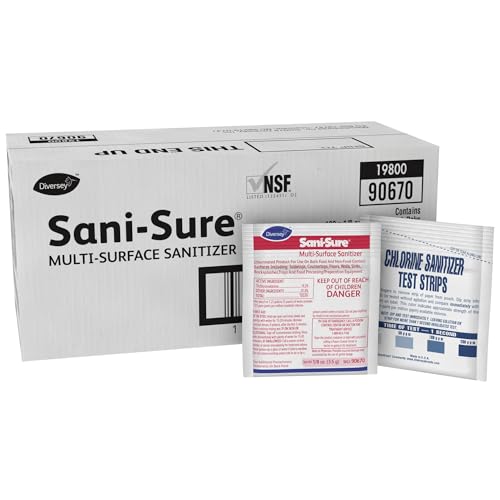 Diversey Sani-Sure Multi-Surface Sanitizer, 100 x 0.125 oz Packets | Food Contact Surfaces, Countertops, Sinks, Tables, Sanitizing Powder Packets - size: 0.13 Ounce (Pack of 100)
