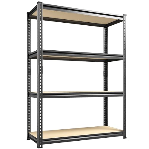 REIBII Storage Shelves Adjustable Metal Shelving 1600LBS Garage Shelves Industrial Metal Shelves 4 Tier Garage Shelving for Warehouse Basement Kitchen Pantry Closet, 11.8" D x 23.6" W x 56.7" H - color: Black, size: 11.8"D x 23.6"W x 56.7"H