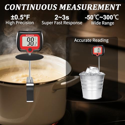 BOMATA Digital Candy Thermometer with Pot Clip, Deep Fry Oil Thermometer with Rotatable Display & Long Probe, for Candy Candle Making, Cooking, Food, Liquids, Water, Sugar.. Black - color: Black