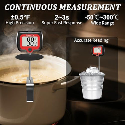 BOMATA Digital Candy Thermometer with Pot Clip, Deep Fry Oil Thermometer with Rotatable Display & Long Probe, for Candy Candle Making, Cooking, Food, Liquids, Water, Sugar.. Black - color: Black