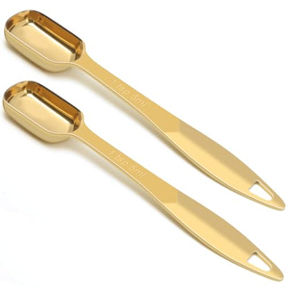 2 Pcs 1 Teaspoon(5 mL | 1 Tsp | 1/3 Tbsp | 5 cc | 1/6 oz) Stainless Steel Single Measuring Spoon, Long Handle Metal Measuring Spoon, Kitchen Gadgets for Cooking & Baking(Gold) - color: Gold, size: 1 Tsp | 1/3 Tbsp | 5 mL | 5 cc | 1/6 oz
