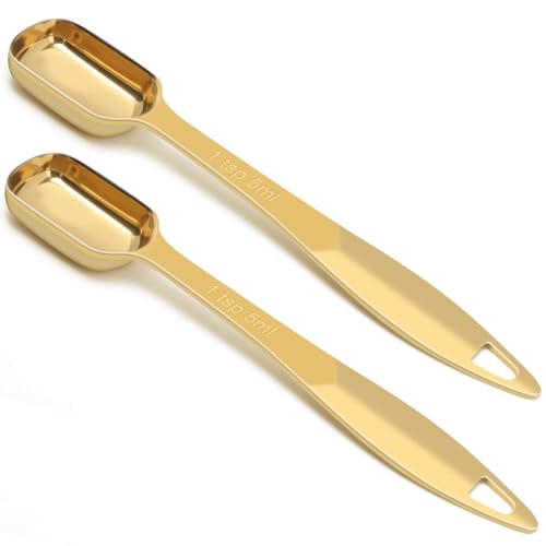 2 Pcs 1 Teaspoon(5 mL | 1 Tsp | 1/3 Tbsp | 5 cc | 1/6 oz) Stainless Steel Single Measuring Spoon, Long Handle Metal Measuring Spoon, Kitchen Gadgets for Cooking & Baking(Gold) - color: Gold, size: 1 Tsp | 1/3 Tbsp | 5 mL | 5 cc | 1/6 oz
