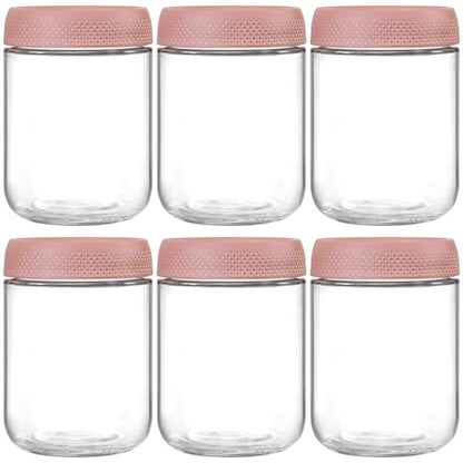 NETANY 6-pack 16oz Glass jars with Airtight Lids, Overnight Oats Containers with Lids, Wide mouth Mason Salad jars, Glass Food Storage Containers for Snacks Yogurt Spice Sugar-Pink - color: Pink-6pack-16oz
