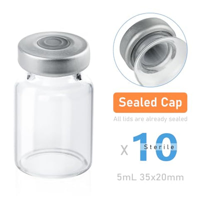 10 Pack 5ml Sealed Sample Vials, Transparent Glass Vials with Self Healing Injection Port(10, 5ML) - size: 5ML