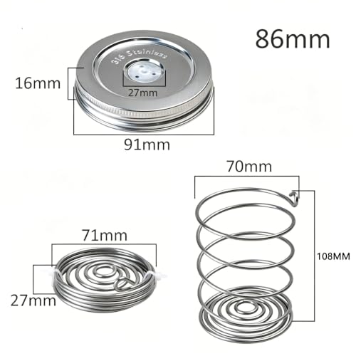 Stainless Steel Fermentation Lids Kit with Springs and Silicone Airlock for 16/24/32/64Oz Wide Mouth Mason Jars, Fermenting Set for Pickling, Kimchi, Kombucha & Sauerkraut，1PCS - color: 1PCS