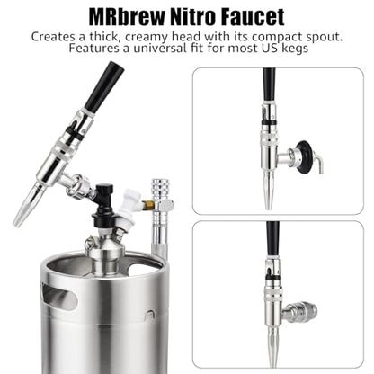 MRbrew Stout Beer Coffee Faucet – 304 Stainless Steel Keg Beer Tap for Cold Brew Coffee & Nitro Beer, Beer Faucet Homebrew Kegerator Tower Tap with Standard Black Plastic Tap Handle