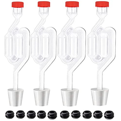 4PACK Twin Bubble Airlock Set, Fermentation Airlock,Brewing Airlocks Brew Kits Airlocks for Fermenting with 4 Stoppers + 10 Grommets