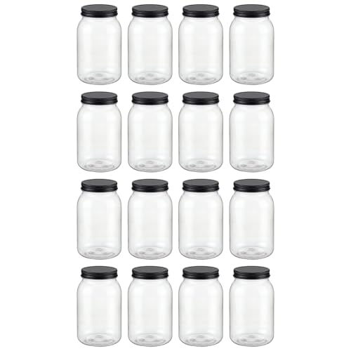 novelinks 32 oz Clear Plastic Jars with Lids and Plastic Mason Jars 32 oz | 16 Pack, Black, Plastic Quart Containers with Lids, Quart Mason Jars Bulk, Large Jars, Mason Jars for Centerpieces - color: Black 16Pack