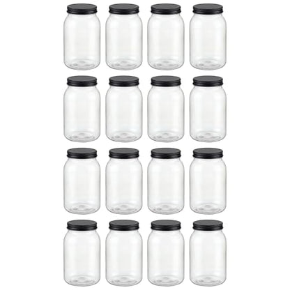 novelinks 32 oz Clear Plastic Jars with Lids and Plastic Mason Jars 32 oz | 16 Pack, Black, Plastic Quart Containers with Lids, Quart Mason Jars Bulk, Large Jars, Mason Jars for Centerpieces - color: Black 16Pack
