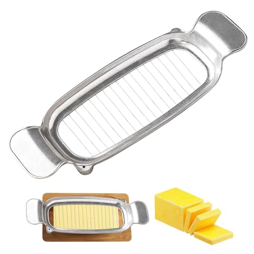 Butter & Cheese Slicer Cutter, Stainless Steel Wire Cheese Slicer, Safe for Food Contact, Multipurpose Handheld Butter Cutter for Block Cheese, Butter, Soft Fruits, and Dishwasher Safe - color: Silver Gray