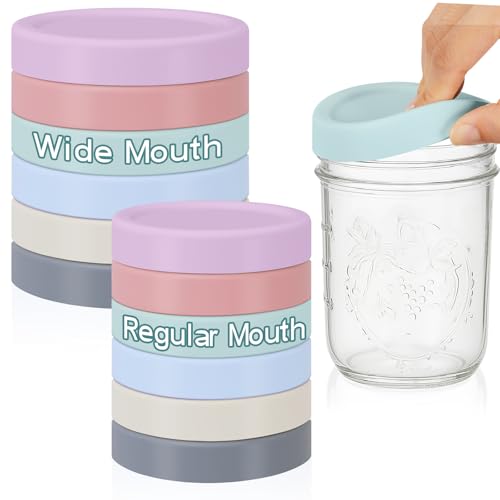 Teenyyou 12 Pcs Mason Jars 6 Wide and 6 Regular Mouth Lids Mason Jar Lids Thickened Leak Proof Lid for 86 mm and 70 mm Wide and Regular Mouth, Reusable Canning Jar Caps(Morandi) - color: Morandi, size: 86 mm, 70 mm