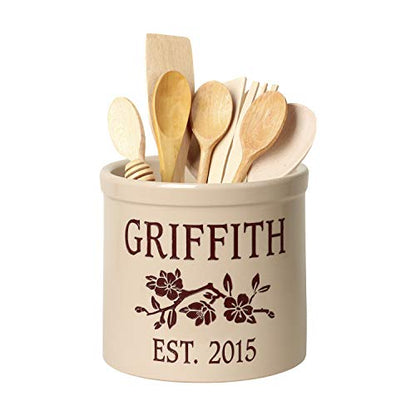 Personalized 2 Gallon Crock Pot. Two lines of text and flower branch design