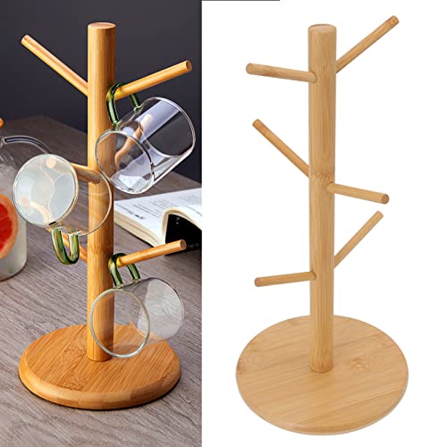 Wood Mug Holder Tree, Detachable Coffee Mug Tree with 6 Hooks, Space Saving Mug Stand, Stylish Coffee Cup Holder for Storage, Display, Drying Mugs, Cups