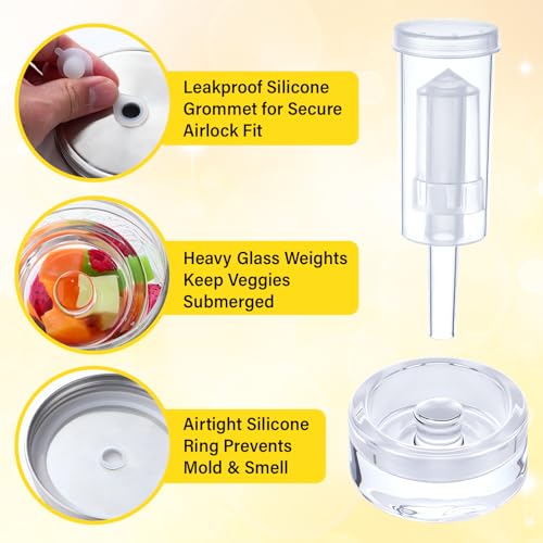 8 Set Fermentation Kit for Wide Mouth Mason Jar Pickling Sauerkraut Kit with 8 Airlocks, 8 Fermenting Lids, 8 Glass Weights, 8 Silicone Rings & Grommets (Jars Not Included)
