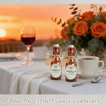 24 Sets Swing Top Glass Bottles Set 4 Oz Vanilla Extract Bottles Amber Homemade Vanilla Extract Jars for Weddings Family Gatherings Christmas DIY Crafts