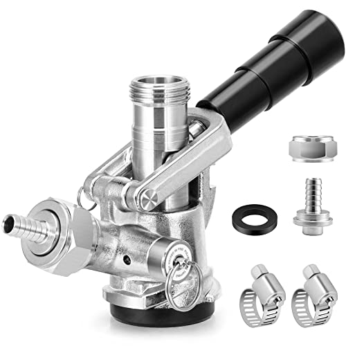 TMCRAFT Keg Coupler, Stainless Steel Probe Brass Body D System Sankey Keg Tap Coupler for I.D 5/16'' Draft Beer Line Gas Brewing Tubing with Check Valve Sealing Washer& Hose Clamp