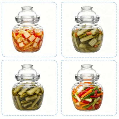 Fermentation Jar, 2.5L Pickle Jar with Water Seal Glass Lid | Food Grade, Clear Glass, Fermentation Kit Fermenter Starter for Making Pickles, Kimchi, Sauerkraut, Kombucha - size: 2.5 l Water Seal