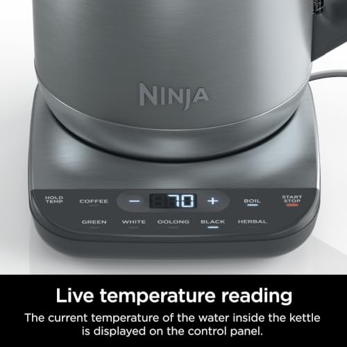 Ninja KT200 Precision Temperature Electric Kettle, 1500 watts, BPA Free, Stainless, 7-Cup Capacity, Hold Temp Setting, Silver