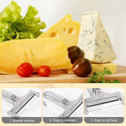 Cheese Slicer & Cheese Plane Set, Adjustable Handheld Cutter with 4 Extra Wires for Cheddar Gruyere & Mozzarella Kitchen Dairy Cutting Tool - style: Cheese Slicer+Cheese Plane+4 Extra Wires
