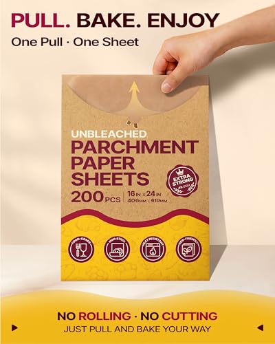 Katbite Parchment Paper Sheets Heavy Duty, 16x24 Inches 200 PCS Precut Baking Parchment, Unbleached, Non-stick, Non-toxic, Extra Strong, Flat Baking Paper for Oven, Cooking, Grilling, Air Fryer - color: 16"x24"-200