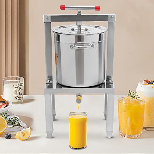 13L/3.4gal Manual Fruit Wine Press, DIY Large Fruit Honey Presser Beeswax Extractor Beekeeping Machine Stainless Steel Household Grape Fruit Juice Wine Making Equipment - size: 13L/3.4gal, Silver