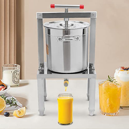 13L/3.4gal Manual Fruit Wine Press, DIY Large Fruit Honey Presser Beeswax Extractor Beekeeping Machine Stainless Steel Household Grape Fruit Juice Wine Making Equipment - size: 13L/3.4gal, Silver