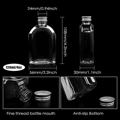 Plastic Bottles with Caps,24 Pack Clear Juice Bottles Flask Bottle Reusable Mini Beverage Container,Clear Bulk Drink Containers with Lids for Juicing, Smoothie, Drinking and Other Beverages (4 Oz)