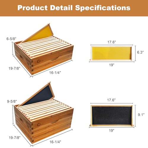 Langstroth Beehive Starter Kit - 10-Frame Pre-Coated with Natural Beeswax, Weatherproof Cedar Wood Hive with Dovetail Joints for Easy Assembly, Beginner & Expert Beekeeping - size: 2 Deep & 1 Medium Box without Window