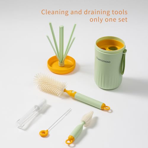 Travel Silicone Baby Bottle Brush Cleaner, Bottle Cleaner Brush Set | Foldable Baby Bottle Drying Rack, Essential Cleaning Set for Outdoor Travel - color: Orange and Green