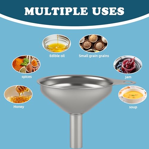 Stainless Steel Kitchen Funnel, Large, Medium and Small Three-piece Set with Cleaning Brush, Mini Metal Kitchen Funnel, for Transferring Liquids and Small Solids, Spices, Essential Oils, Fluid Foods