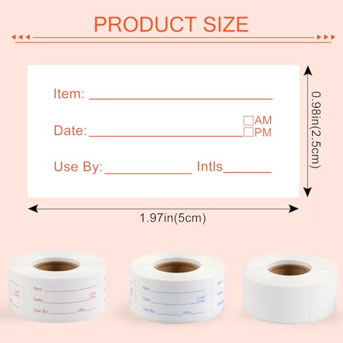 3 Rolls Food Labels, 1” x 2” Labels for Food Containers, Self-Adhesive Removable Freezer Labels for Dining Rooms, Kitchen Storage, Schools, Offices, Storage Rooms (Total of 1,000 Pieces)
